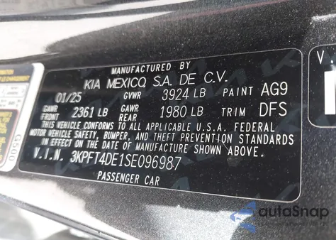 2025 Kia K4 Lxs from USA, damaged, VIN 3KPFT4DE1SE096987